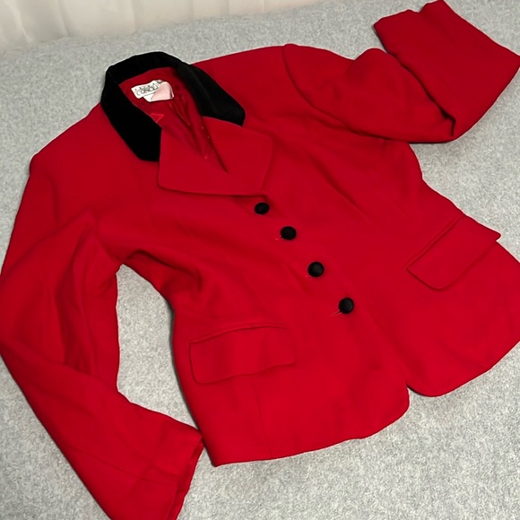 Vintage Red Wool Blazer Jacket Womens Size 8 Christmas Office Career Preppy - Picture 1 of 10